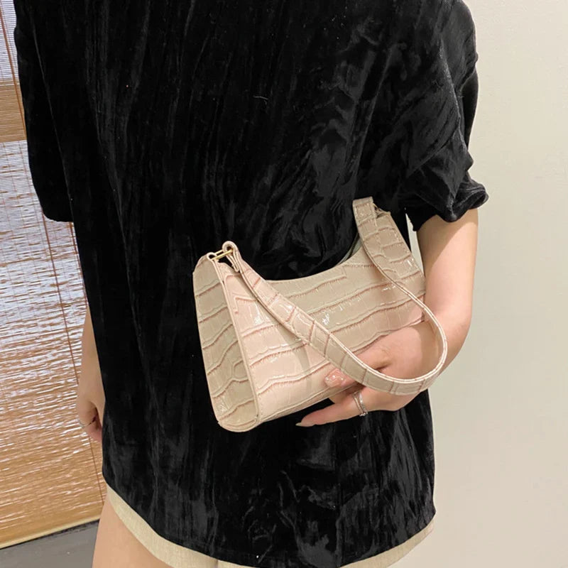 Fashion PU Leather Bags for Women Alligator Pattern Armpit Handbag Female Small Underarm Messenger Bag Purse Shopping Is Fun Store