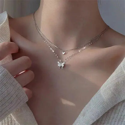 View details for New Shiny Butterfly Necklace Ladies Exquisite Double Layer Clavicle