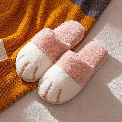 Anti-Slip Winter Slippers Plush Shoes Cozy Cartoon Cat Paw for House