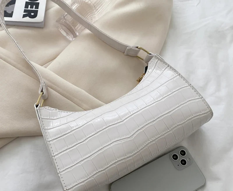 Fashion PU Leather Bags for Women Alligator Pattern Armpit Handbag Female Small Underarm Messenger Bag Purse Shopping Is Fun Store