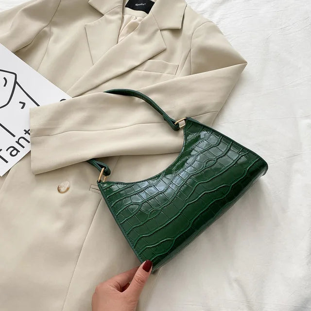 Fashion PU Leather Bags for Women Alligator Pattern Armpit Handbag Female Small Underarm Messenger Bag Purse Shopping Is Fun Store