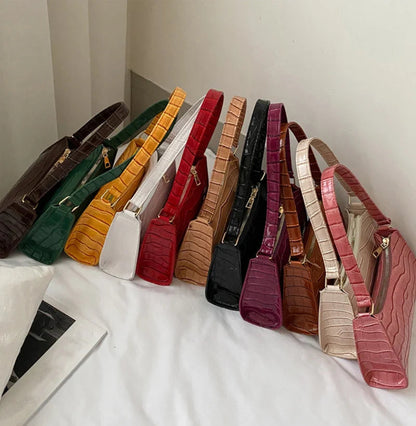 Fashion PU Leather Bags for Women Alligator Pattern Armpit Handbag Female Small Underarm Messenger Bag Purse Shopping Is Fun Store