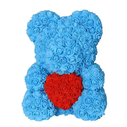 40/25cm Blue Rose Bear Heart Artificial Flower Rose Teddy Bear For