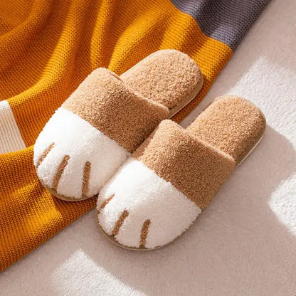 Anti-Slip Winter Slippers Plush Shoes Cozy Cartoon Cat Paw for House