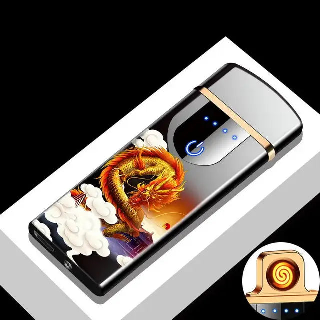 Hot Electric Windproof Metal Lighter Double Arc Flameless Plasma Rechargeable USB Lighter LED Power Display Touch Sensor Lighter Firefirefire Store