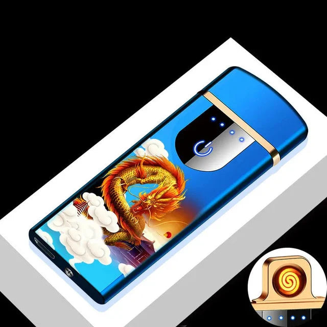 Hot Electric Windproof Metal Lighter Double Arc Flameless Plasma Rechargeable USB Lighter LED Power Display Touch Sensor Lighter Firefirefire Store