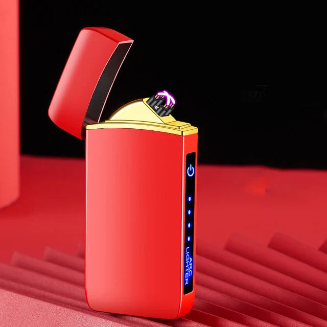 Hot Electric Windproof Metal Lighter Double Arc Flameless Plasma Rechargeable USB Lighter LED Power Display Touch Sensor Lighter Firefirefire Store