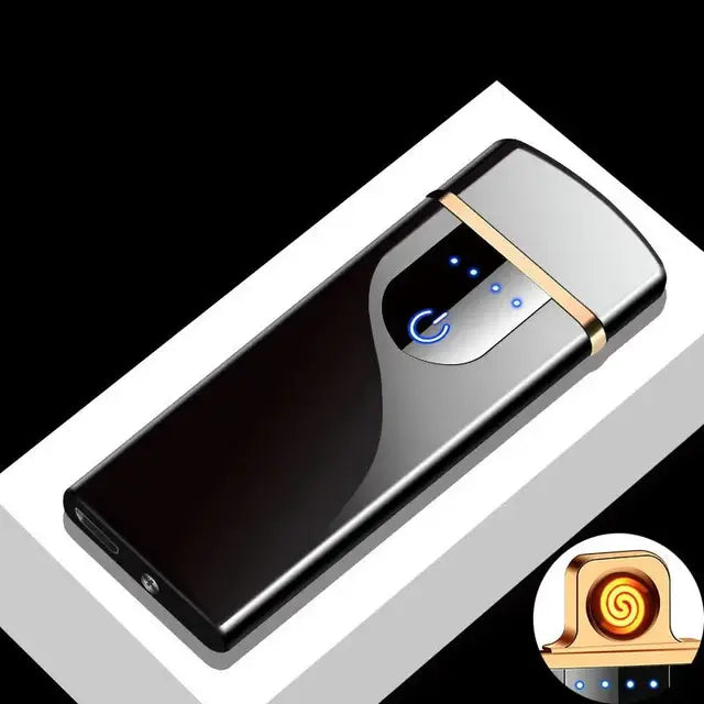 Hot Electric Windproof Metal Lighter Double Arc Flameless Plasma Rechargeable USB Lighter LED Power Display Touch Sensor Lighter Firefirefire Store