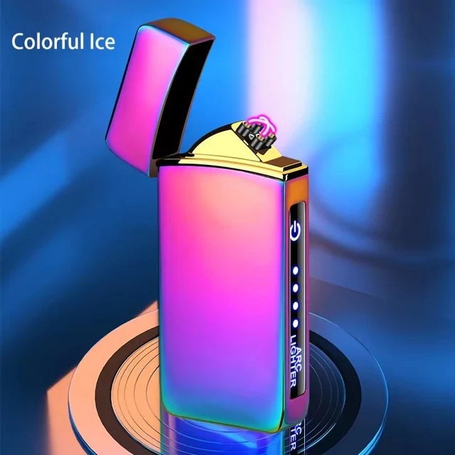 Hot Electric Windproof Metal Lighter Double Arc Flameless Plasma Rechargeable USB Lighter LED Power Display Touch Sensor Lighter Firefirefire Store