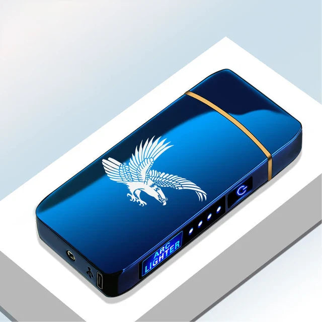 Hot Electric Windproof Metal Lighter Double Arc Flameless Plasma Rechargeable USB Lighter LED Power Display Touch Sensor Lighter Firefirefire Store