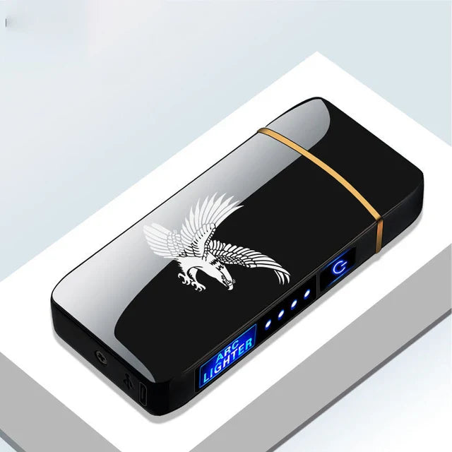 Hot Electric Windproof Metal Lighter Double Arc Flameless Plasma Rechargeable USB Lighter LED Power Display Touch Sensor Lighter Firefirefire Store