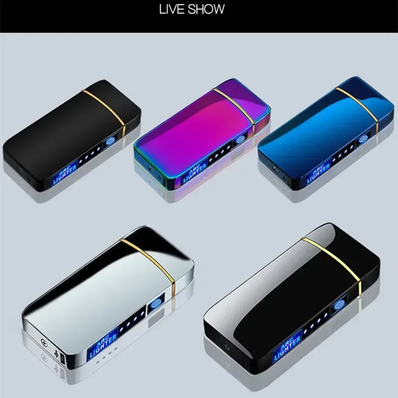 Hot Electric Windproof Metal Lighter Double Arc Flameless Plasma Rechargeable USB Lighter LED Power Display Touch Sensor Lighter Firefirefire Store