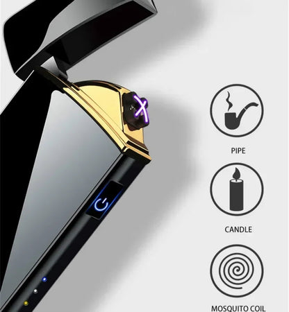 Hot Electric Windproof Metal Lighter Double Arc Flameless Plasma Rechargeable USB Lighter LED Power Display Touch Sensor Lighter Firefirefire Store
