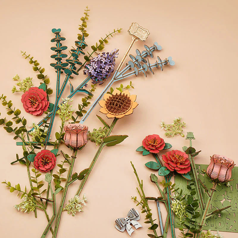 Romantic Wooden Flower Puzzle - Handcrafted 3D Floral Kit Robotime Official Store