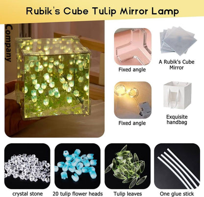 Tulip Cube Mirror Lamp - 21 LED Flowers, 2-in-1 Decorative Lamp & Mirror, DIY Infinity Light for Bedroom & Living Room Decor, Romantic Table Ornament Gift Festival King Store Store