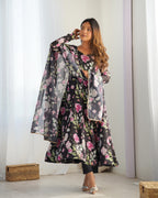 Black Floral Printed Organza Silk Anarkali Suit South Bay Evans General Store