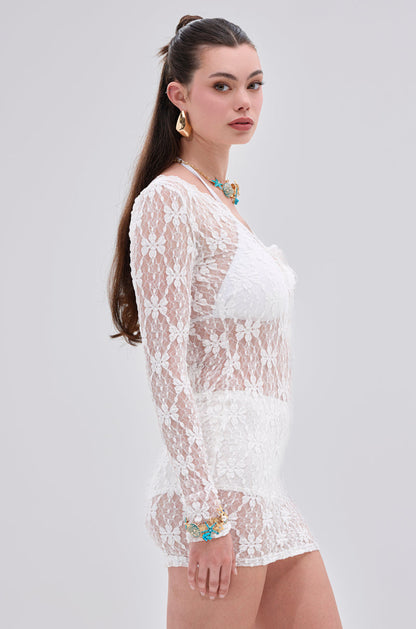 LIZZIE LACE MINI DRESS IN WHITE South Bay Evans General Store