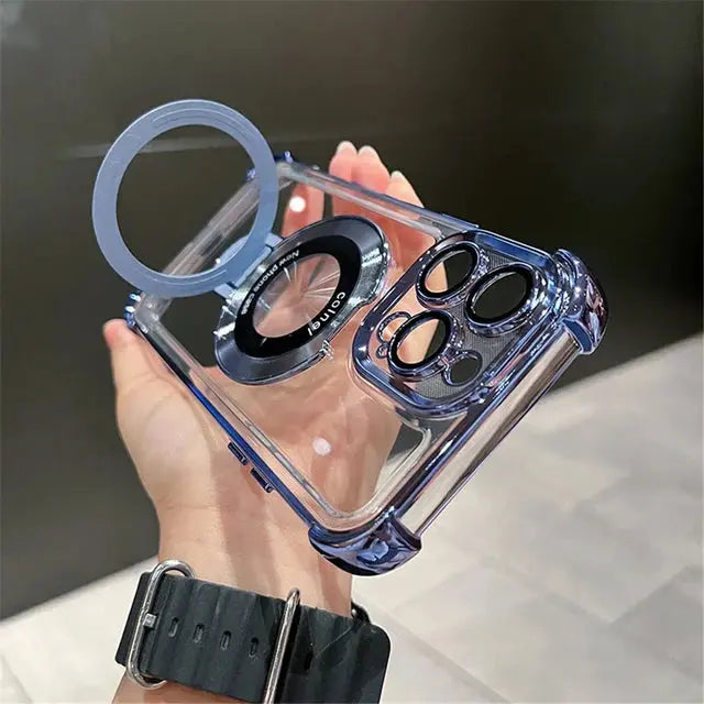 Luxury Plating Shockproof Magnetic Bracket For Magsafe Clear Case For iPhone 15 16 14 13 12 11 Pro Max With Holder Stand Cover SZDBR Store