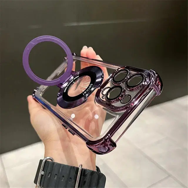 Luxury Plating Shockproof Magnetic Bracket For Magsafe Clear Case For iPhone 15 16 14 13 12 11 Pro Max With Holder Stand Cover SZDBR Store