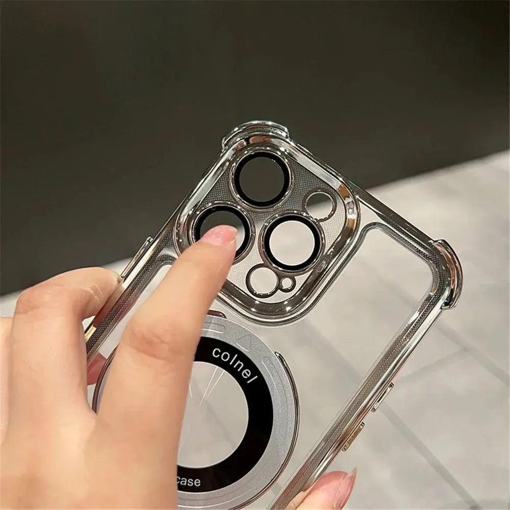 Luxury Plating Shockproof Magnetic Bracket For Magsafe Clear Case For iPhone 15 16 14 13 12 11 Pro Max With Holder Stand Cover SZDBR Store