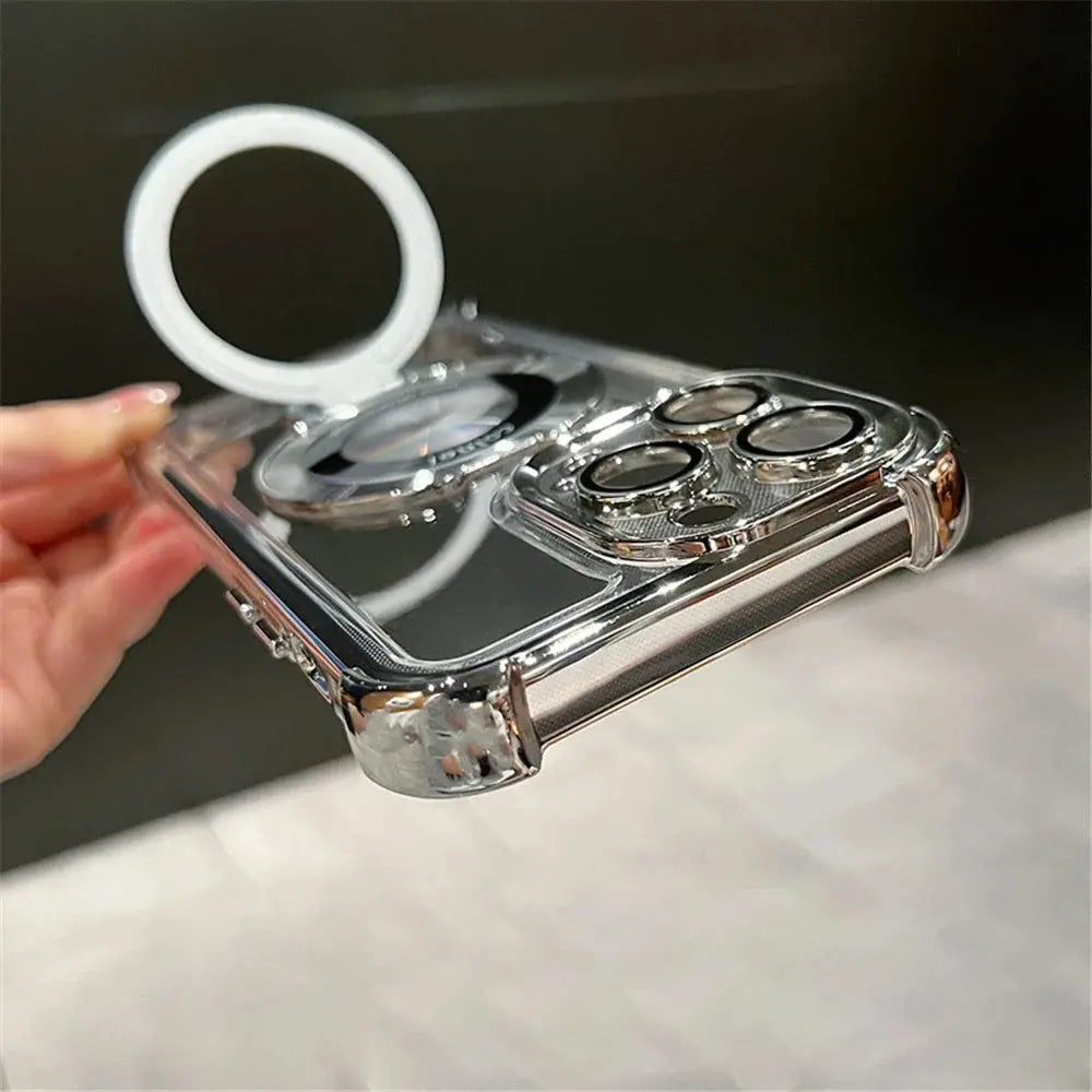 Luxury Plating Shockproof Magnetic Bracket For Magsafe Clear Case For iPhone 15 16 14 13 12 11 Pro Max With Holder Stand Cover SZDBR Store