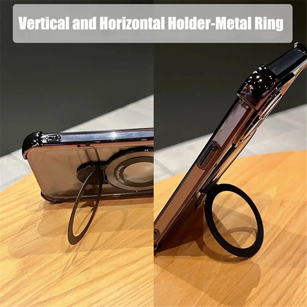 Luxury Plating Shockproof Magnetic Bracket For Magsafe Clear Case For iPhone 15 16 14 13 12 11 Pro Max With Holder Stand Cover SZDBR Store