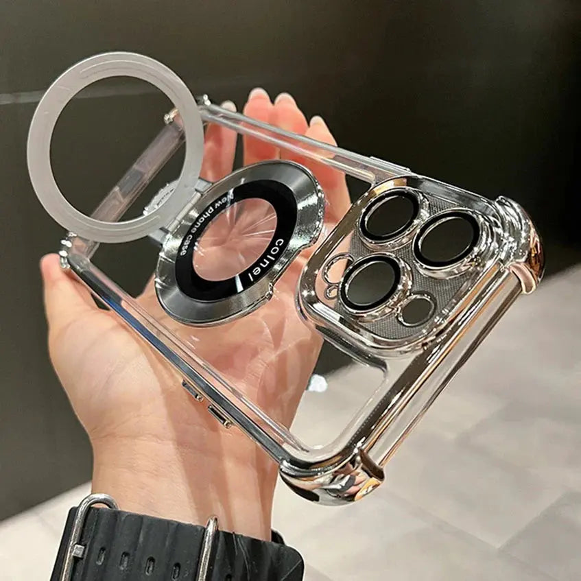 Luxury Plating Shockproof Magnetic Bracket For Magsafe Clear Case For iPhone 15 16 14 13 12 11 Pro Max With Holder Stand Cover SZDBR Store