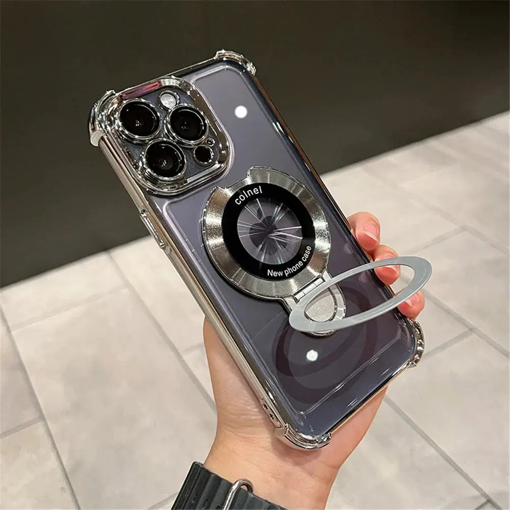 Luxury Plating Shockproof Magnetic Bracket For Magsafe Clear Case For iPhone 15 16 14 13 12 11 Pro Max With Holder Stand Cover SZDBR Store