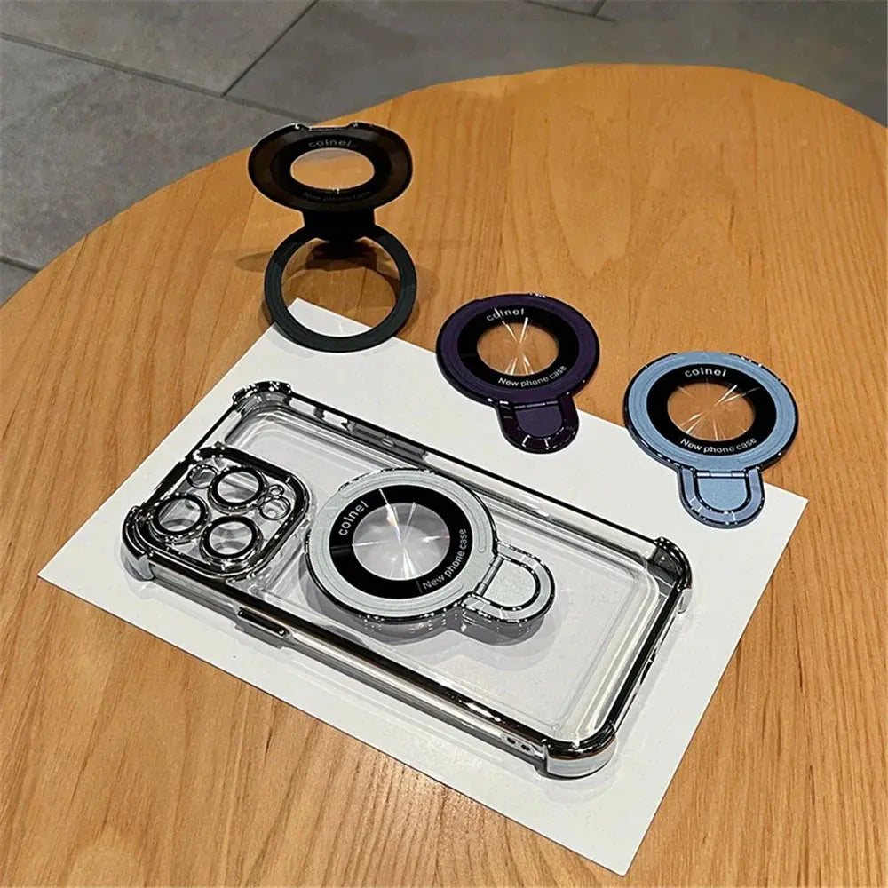 Luxury Plating Shockproof Magnetic Bracket For Magsafe Clear Case For iPhone 15 16 14 13 12 11 Pro Max With Holder Stand Cover SZDBR Store