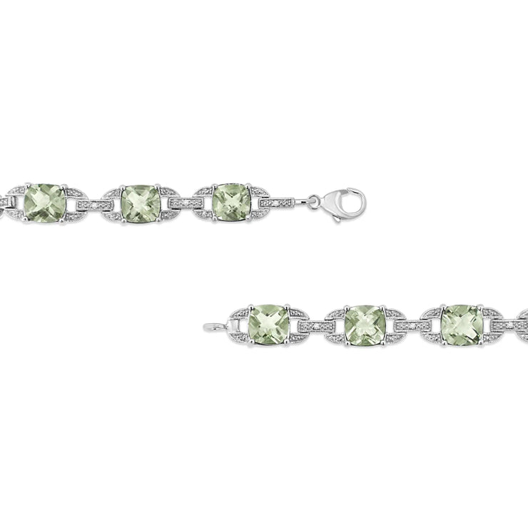 View details for .925 Sterling Silver 7x7 mm Cushion Cut Green Amethyst and 1/20 cttw Round Cut Diamond Fashion Tennis Bracelet (I-J Color, I1-I2 Clarity) - 7"