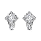 View details for 18K White Gold 1 1/10 Cttw Round Diamond Cluster with Halo Hoop Huggie Earring (F-G Color, VS1-VS2 Clarity) 