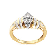 10K Yellow Gold 1/2 Cttw Diamond Pear Shaped Head and Multi Row Channel Set Shank Ring (H-I Color, SI2-I1 Clarity)