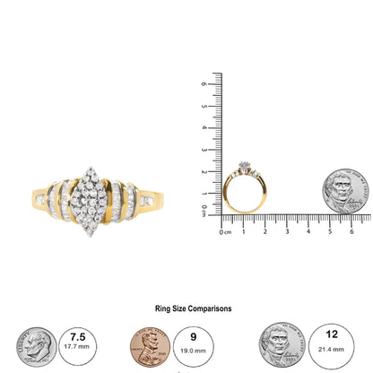 10K Yellow Gold 1/2 Cttw Diamond Pear Shaped Head and Multi Row Channel Set Shank Ring (H-I Color, SI2-I1 Clarity)