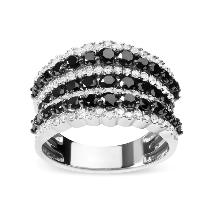 View details for .925 Sterling Silver 1 3/4 Cttw Treated Black and White Alternating Diamond Multi Row Band Ring (Black / I-J Color, I2-I3 Clarity)