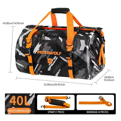 Bolsa Seca Impermeable para Moto con Reflectores, Bolsa de Viaje Duffle Trasera Esquí