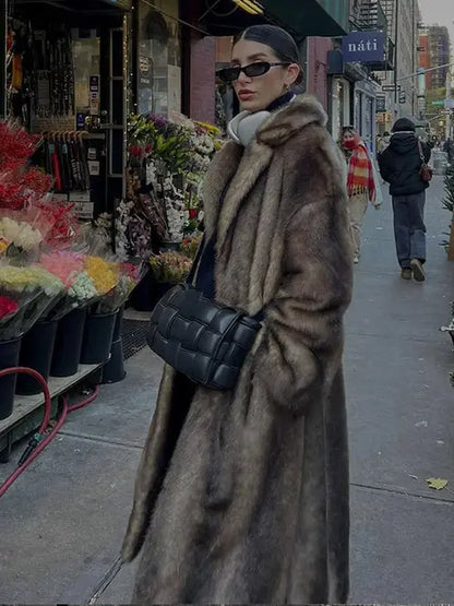 Women's Dark Brown Faux Fur Long Overcoat Single Breasted Fleece Long AliExpress