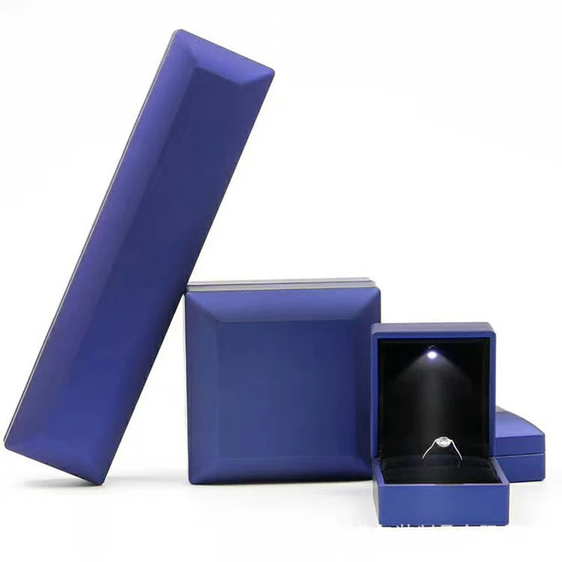 LED Jewelry Ring Box with Llight Luxury Crown Earrings Pendant Storage Display Proposal Wedding Gift Box Jewelry Organizer Box