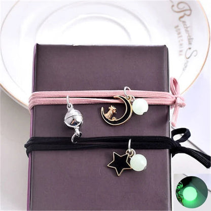 Luminous Beads Star Couple Bracelets For Women Men Charm Cat Flower Heart Key Lock Cross Matching Bracelets dropshipping-A Store