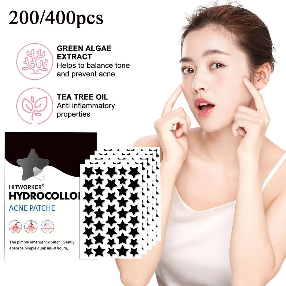 200/400 Counts Black Stars Shaped Hydrocolloid Acne Pimple Patches For Covering Zits Blemishes Spots, Pimple Popper Stickers Kit