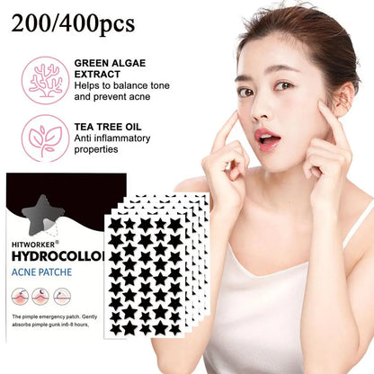 200/400 Counts Black Stars Shaped Hydrocolloid Acne Pimple Patches For Covering Zits Blemishes Spots, Pimple Popper Stickers Kit