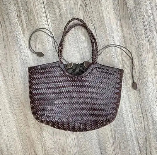 PU Leather Hand-woven Handbag 2 in 1 Single-shoulder Messenger Chocolate Chronos