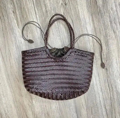 PU Leather Hand-woven Handbag 2 in 1 Single-shoulder Messenger Chocolate Chronos