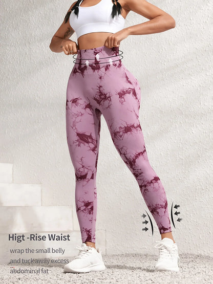 Leggings de gimnasio sin costuras para levantar la cadera, pantalones de yoga tie-dye, mallas de ejercicio para mujer, pantalones de entrenamiento de cintura alta con control de abdomen