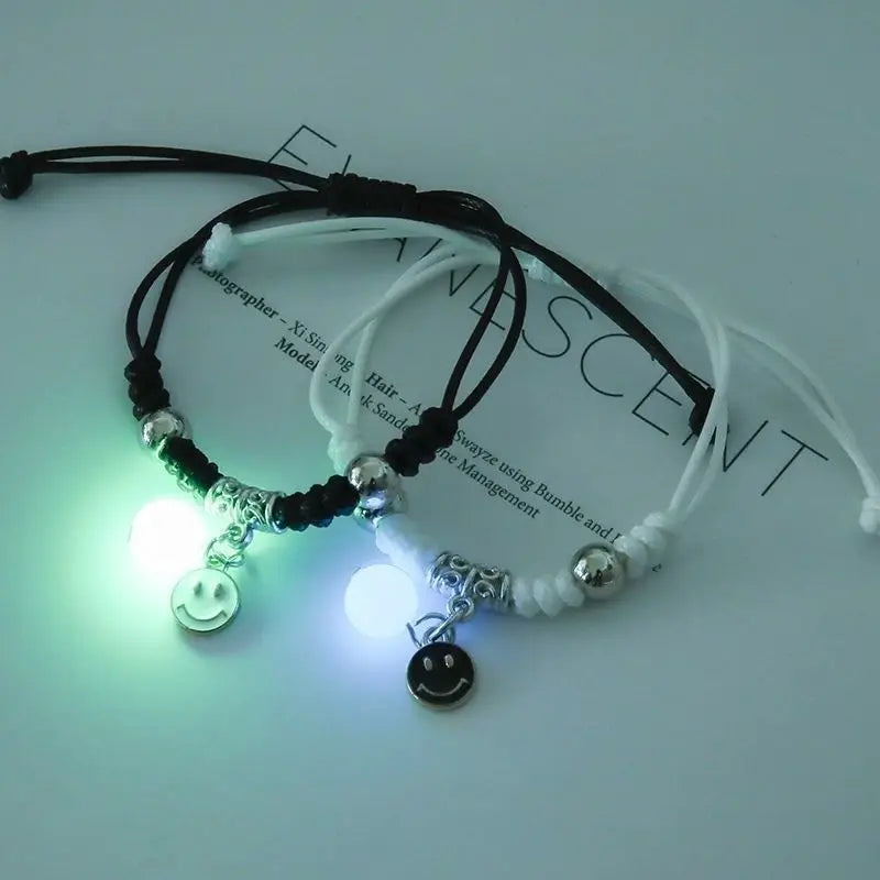 Luminous Beads Star Couple Bracelets For Women Men Charm Cat Flower Heart Key Lock Cross Matching Bracelets dropshipping-A Store