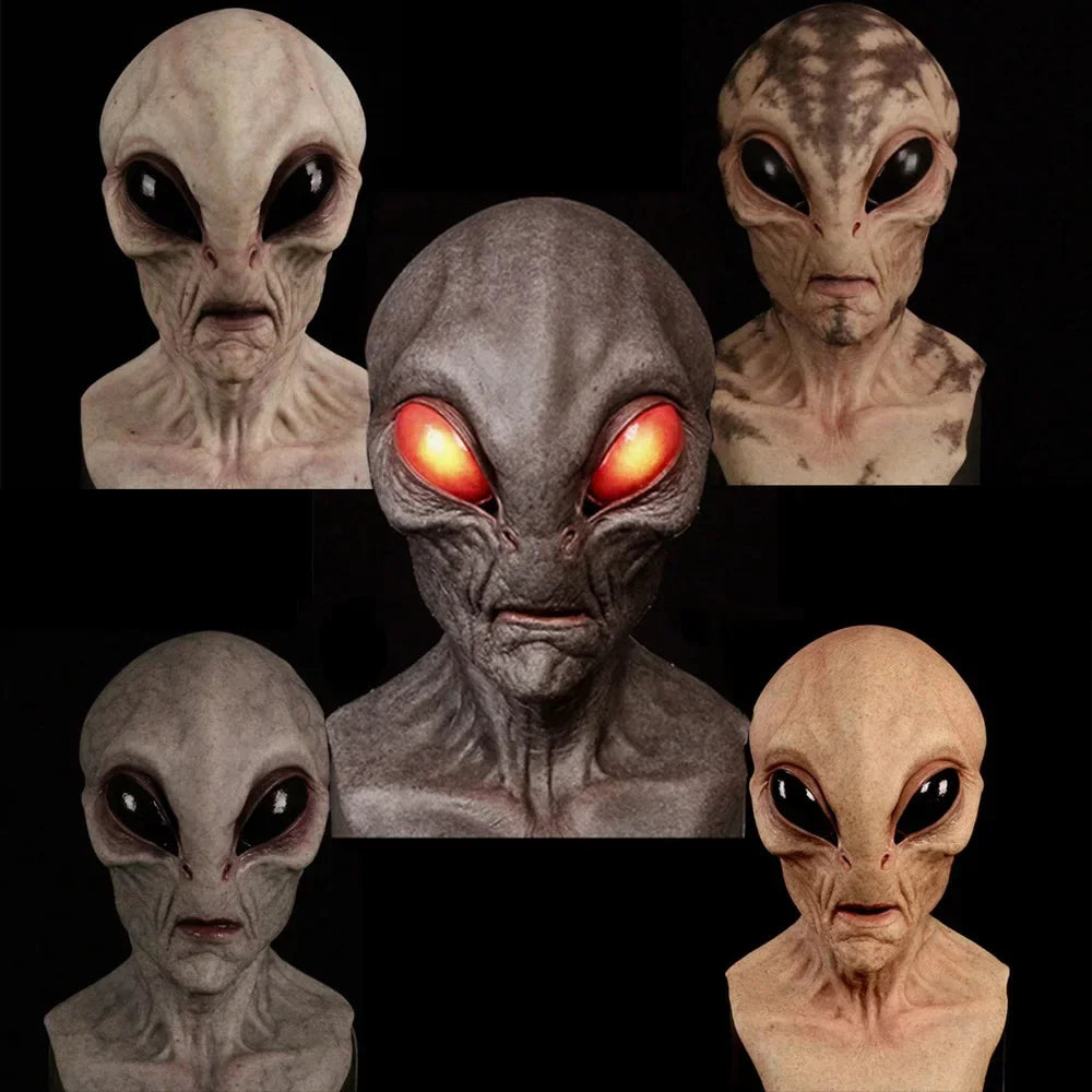 Alien Mask Headcover Halloween Alien Cosplay Masks UFO Movie Acting Headcover Latex Masques Props Kids Toys Alien Mask