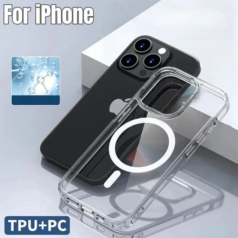Funda de TPU+PC para iPhone 16 15 Pro Max 14 Plus 13 Transparente Magnética