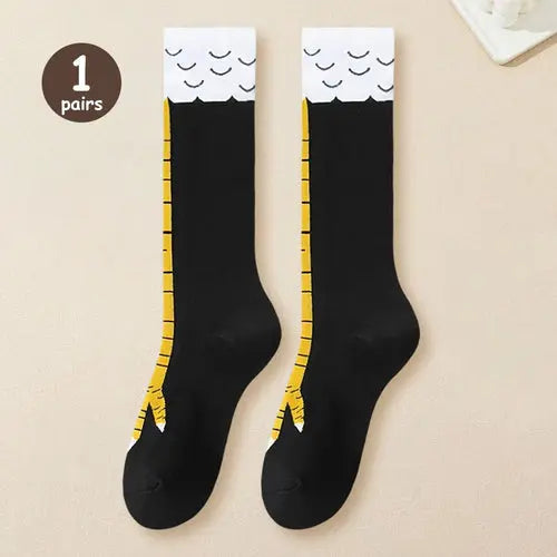 1/2/5 Pairs Women Knee High Socks Trendy Cartoon Funny Chicken Claw AliExpress