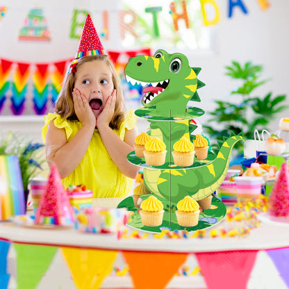 Kids Cartoon Dinosaur Birthday Party Cake Display Stand and Cake Toppers Baby Shower Party Cupcake Rack Holder Cake Supplies