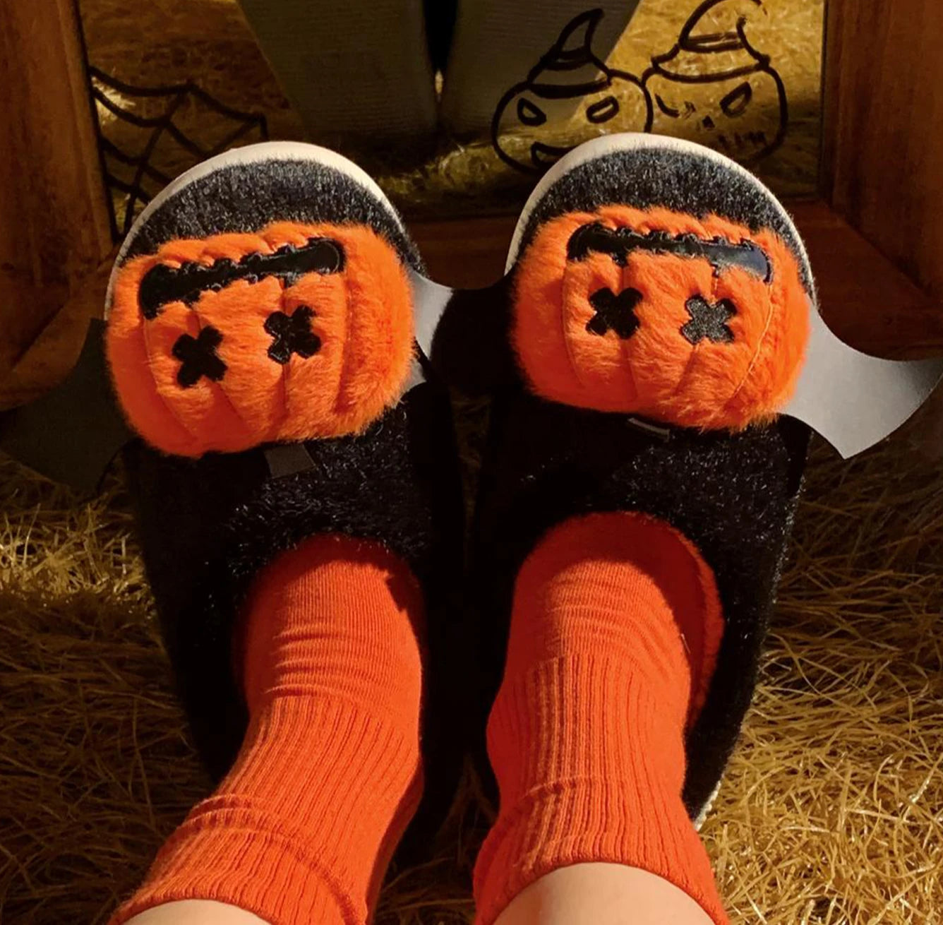 Halloween Ghost Pumpkin Bat Design Women Winter Slippers Casual Soft Heel Platform Fur Warm Indoor Comfortable Man Home Slippers