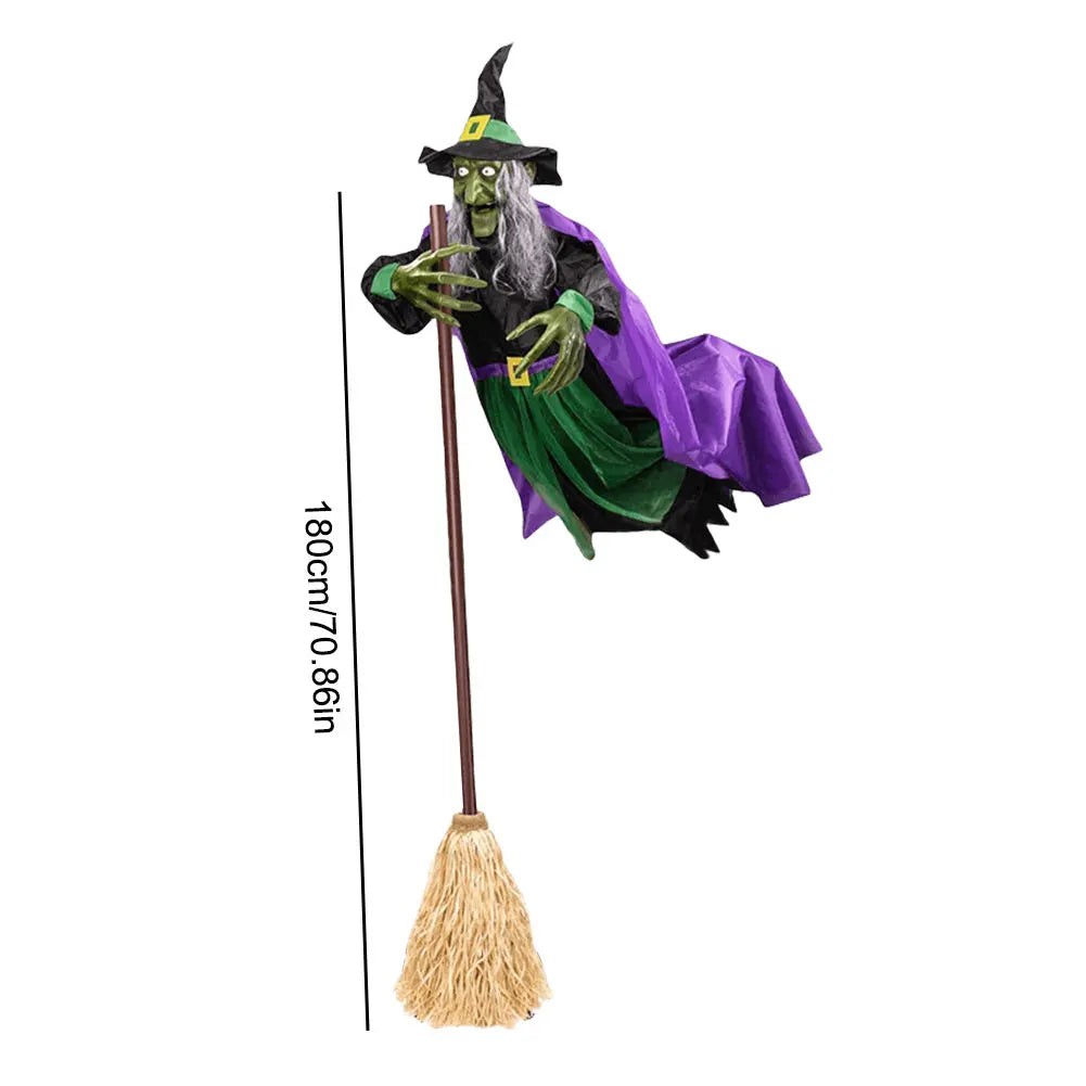 6 Foot Flying Witch Decoration, Halloween Props with Terrifying Sounds and Lights, Garden Lawn, Halloween Decoration Outdoor